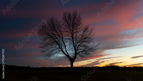 Twilight's Embrace: Solitary Tree in Radiant Purple and Pink Sky