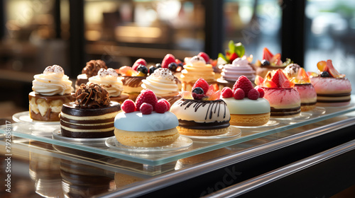 Artisanal Desserts Display  A display of artisanal desserts in a bakery or patisserie.