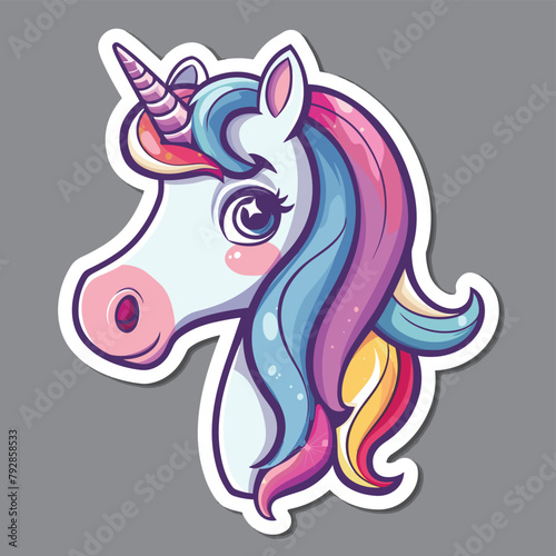 Cute unicorn cartoon illustration sticker design