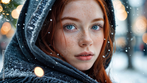 Close up portrait of a red-haired young girl. Generative AI