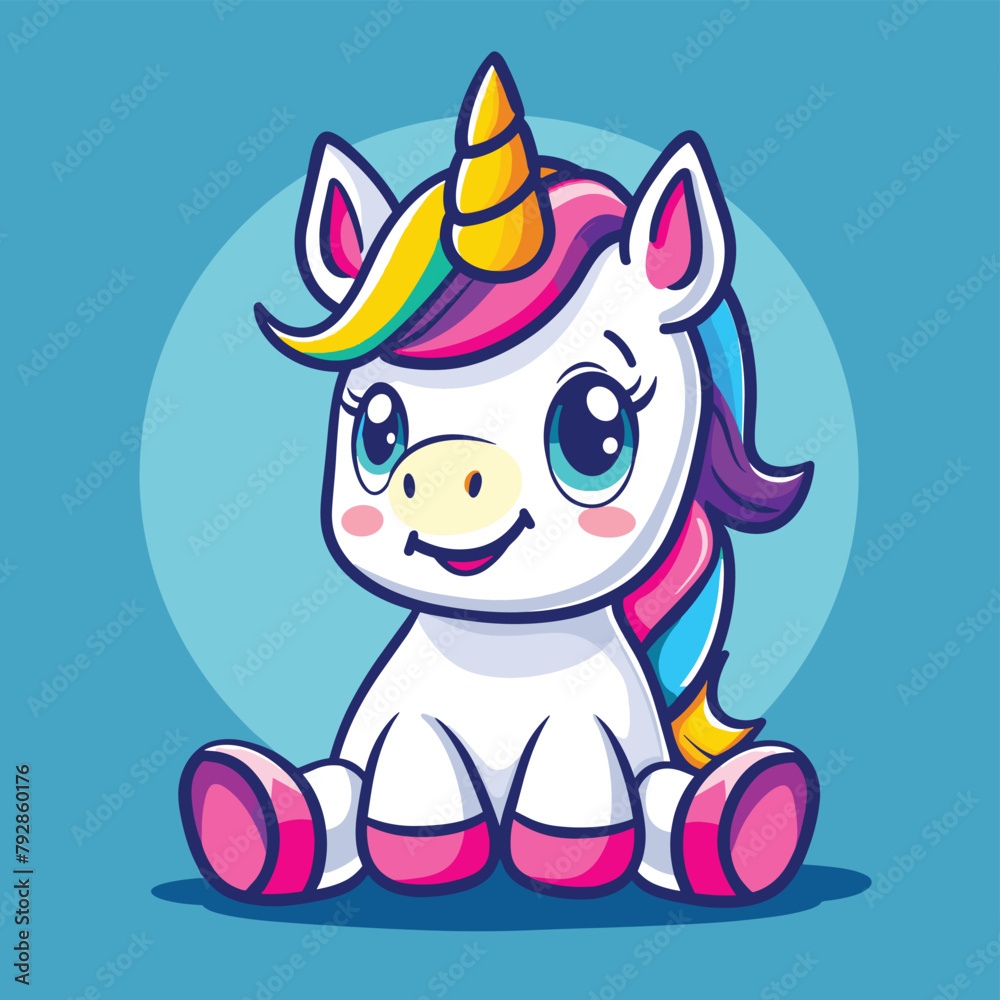 Cute unicorn cartoon illustration flat vector design