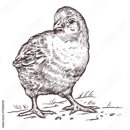 Engraving illustration of broiler chicken