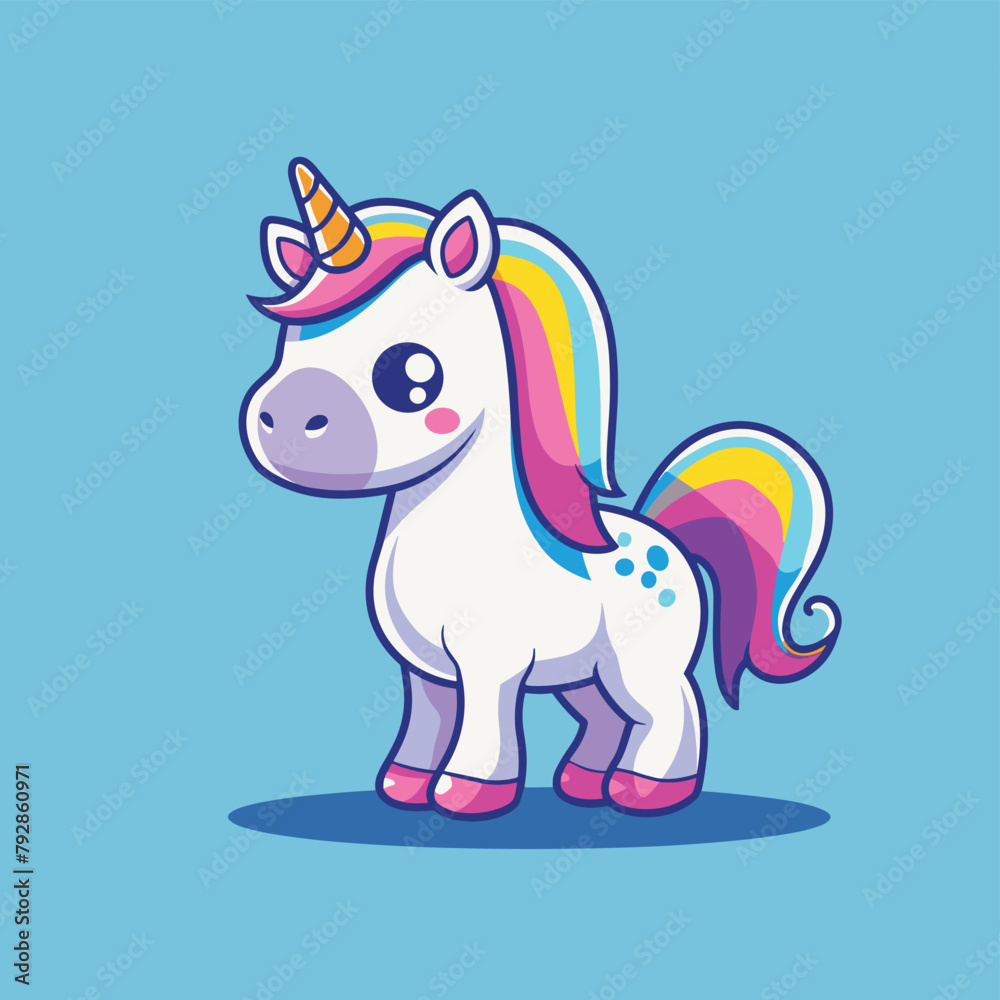 Cute unicorn cartoon illustration flat vector design