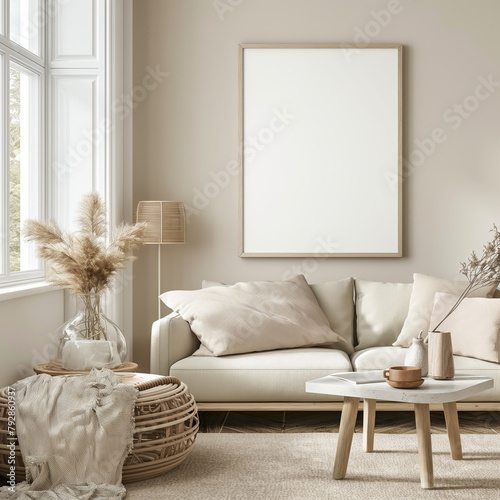 frame mockup, poster mockup living room wall , blank frame mockup with modern decoration