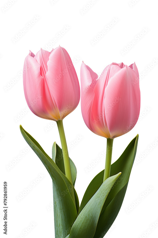 Pink Tulips with Green Leaves on isolated Pink Tulips with Green Leaves on isolated