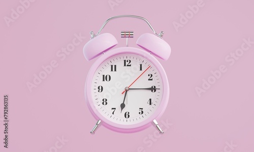 Pink alarm clock on pink color background (ID: 792863135)