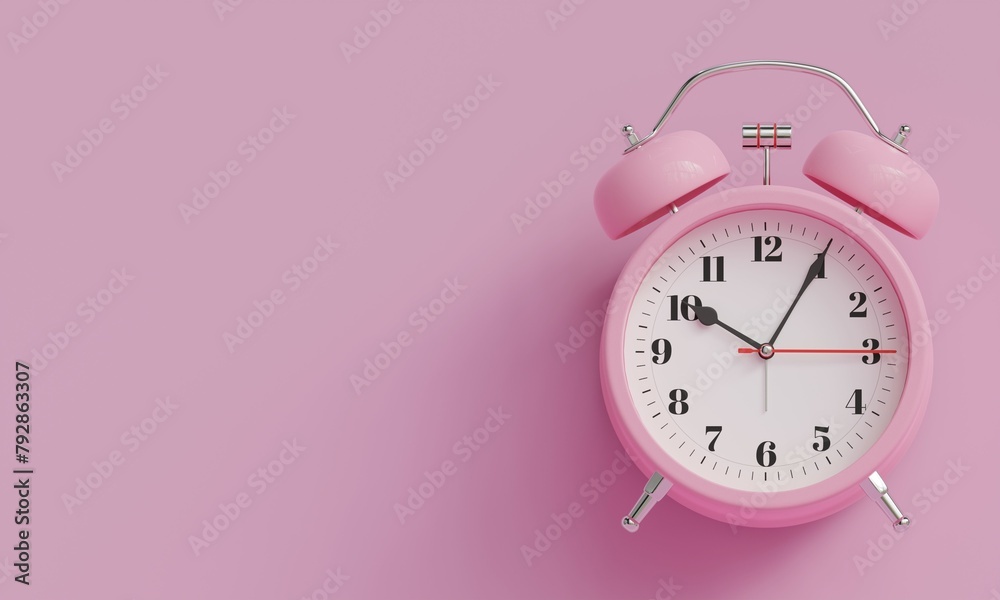 Pink alarm clock on pink color background Pink alarm clock on pink color background