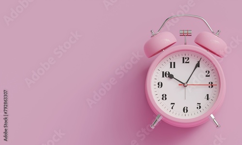 Pink alarm clock on pink color background (ID: 792863307)