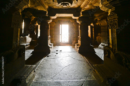 Interior view of Ellora cave a monolithic structure hand sculpted, Aurangabad, India. photo