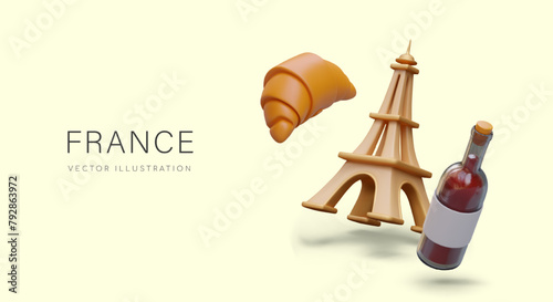 Commercial template with gastronomic and architectural symbols of France