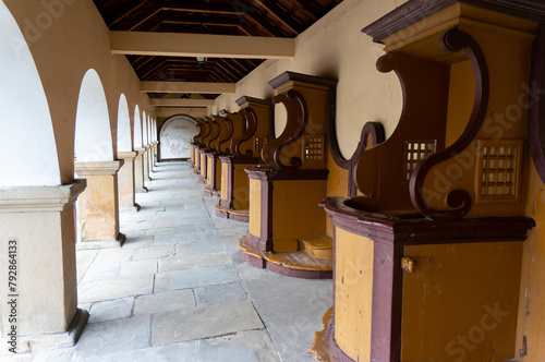 Confessionals in Arcade of Monastery. Kalwaria Zebrzydowska, Poland.