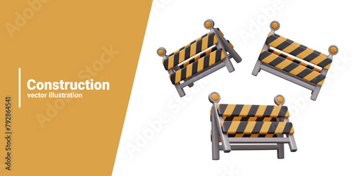 Portable barrier for temporary fencing. Folding striped barrier for road and repair works