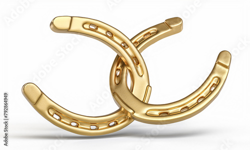 Golden horseshoes on white background