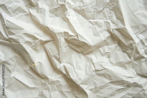 A detailed view of a wrinkled white paper background, emphasizing the shadows and highlights