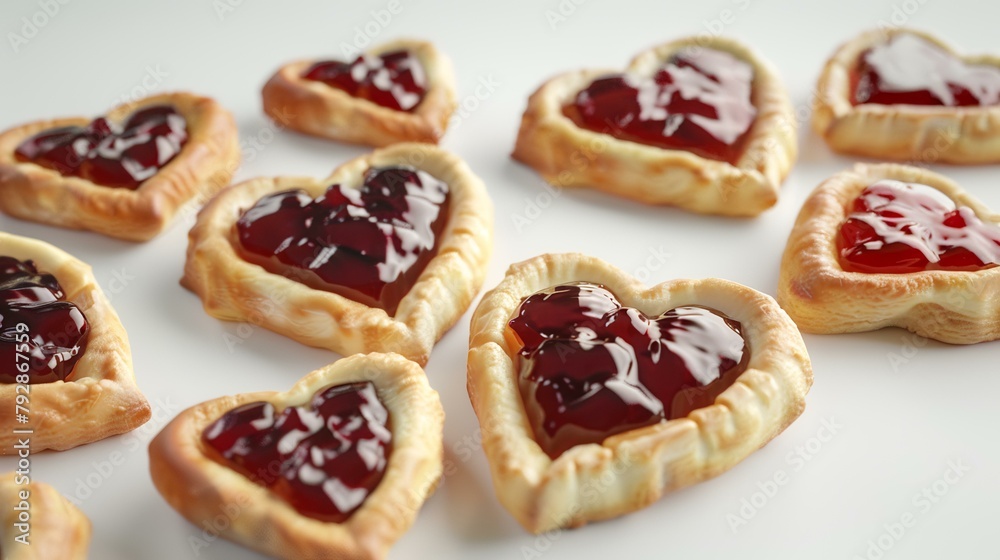 Sweet buns with jam and berries on a white background, closeup Sweet buns with jam and berries on a white background, closeup