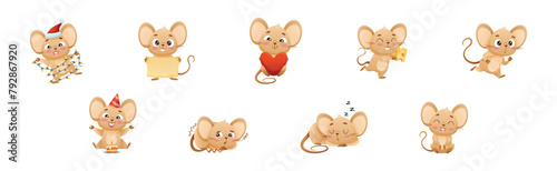 Cute Mouse Character Engaged in Different Activity Vector Set