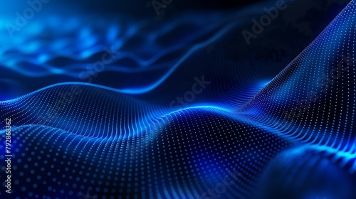 3D abstract dark blue background with dots pattern vector design, technology theme, dimensional dotted flow in perspective, big data, nanotechnology. photo