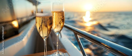 Couple toasting champagne on cruise ship to celebrate romantic voyage. Concept Romantic Cruise, Champagne Toast, Couple Celebration, Love on the Sea, Luxury Voyage