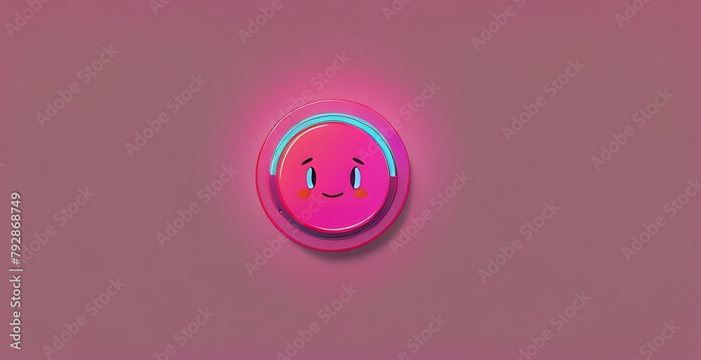 Empty space, neon pink smiley button, pink background, illustration Empty space, neon pink smiley button, pink background, illustration