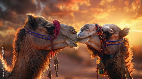 Two colorful camels kissing in the style love, Eid ul adha, Eid al adha photo