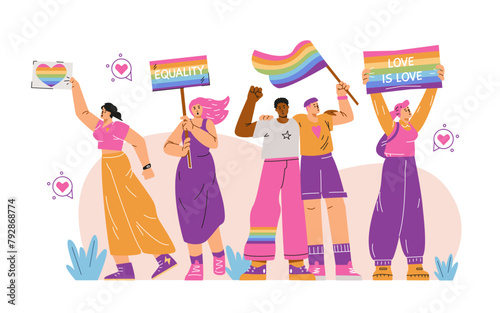 Pride Day Flat Vector with LGBTQ flags and unity theme. Isolated background.