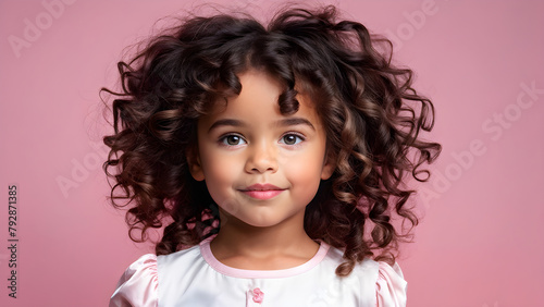 Trendy Perm Hairstyle for Young Girls, Pastel Beauty Hairdo, Adorable Little Girl's Stylish Look, Charming Perm Beauty in Background