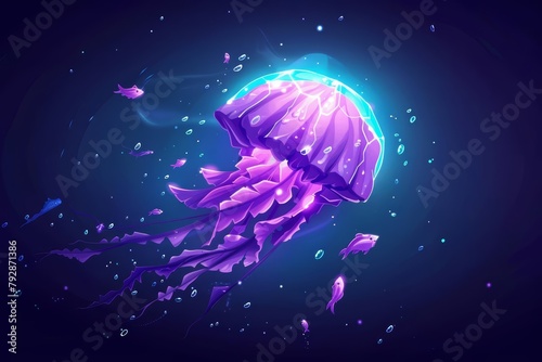 A giant, gentle jellyfish pulsed rhythmically, emitting a soothing bioluminescent glow that accelerated the healing process of injured fish swimming within its protective embrace