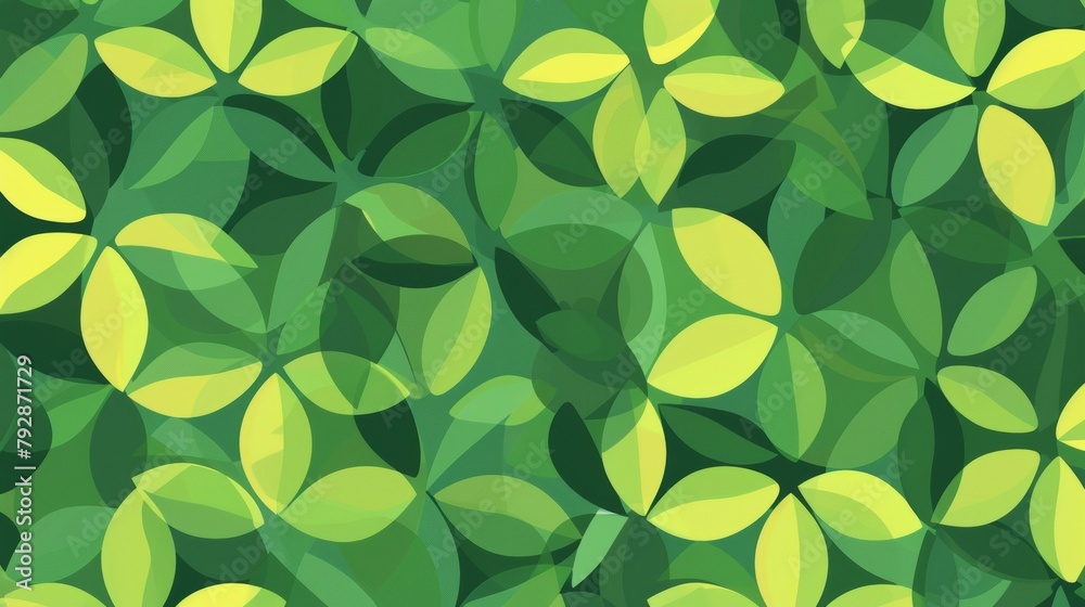 Green circles are scattered in an abstract floral pattern