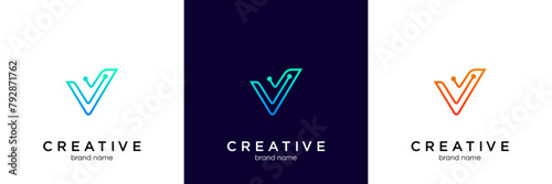 V tech Logo Design Vector . Letter V Abstract Triangle Logo blue design vector template . Triangle ribbon polygon Logotype concept icon.