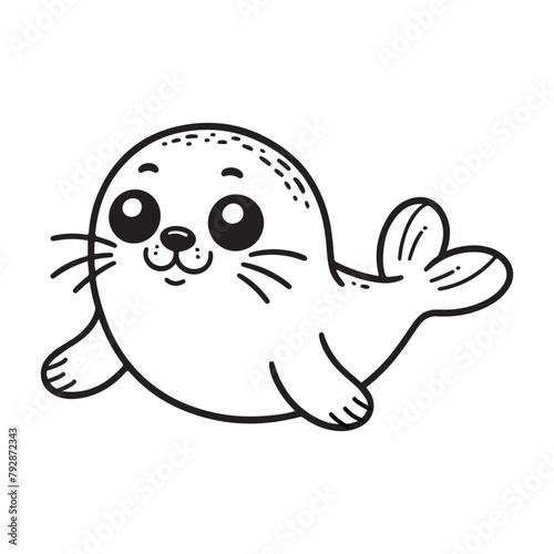 Line art of cute seal cartoon vector