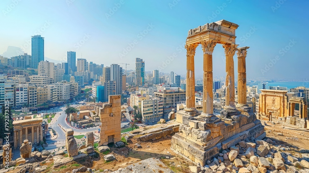 Naklejka premium Beirut's Skyline with Ancient Ruins