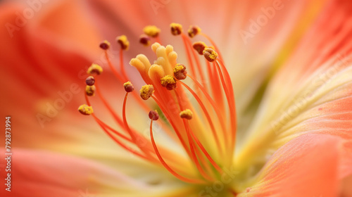 A close up of a flower with yellow stamen and pinkish-red petals © muheeb