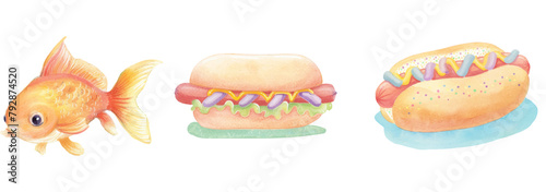 cute hotdog watercolor vector illustration