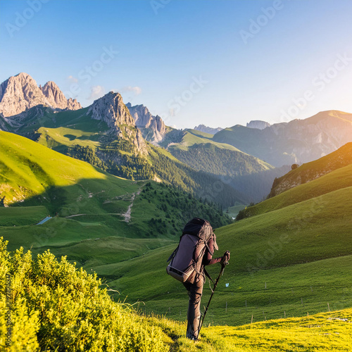 Wanderlust Adventure: A Woman Embracing the Serenity of Nature on a Hilltop, Capturing the Breathtaking Beauty of a Sunrise in the Mountains