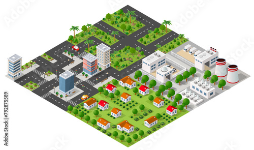 Isometric 3d illustration park trees forest nature elements