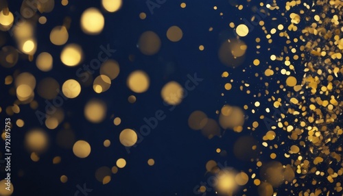 'Christmas golden foil navy blue blue. bokeh gold background holiday particles light appearance. particle confetti backdrop. Abstract shed dark idea. star space cosmic elegant f'
