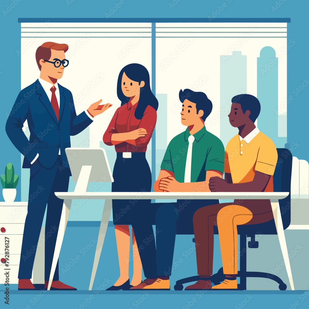 illustration of a leader talking to the team illustration of a leader talking to the team
