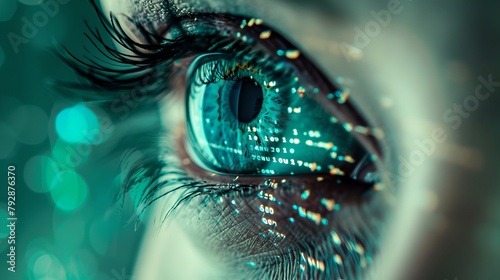 Close-up of a digital human eye with cybernetic details, concept of future technology. Perfect for sci-fi themes. Captivating and detailed image. AI