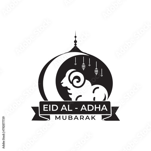 Eid Al Adha Mubarak Design Template. Mosque Dome Logo With Goat or Sheep Eid Al Adha Template photo