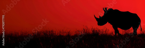 Endangered Animal Silhouette web banner. Silhouette of endangered animal isolated on red background with copy space. photo