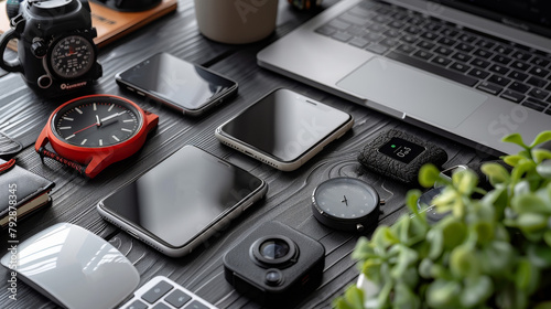 Clear, vibrant photo of business gadgets in a minimalist setup, perfect for direct marketing text