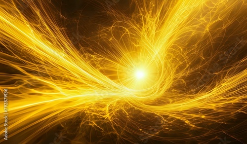 Abstract background of yellow beams of glowing energy.  AI Generated