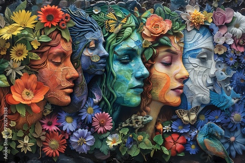 Three Women Surrounded by Flowers