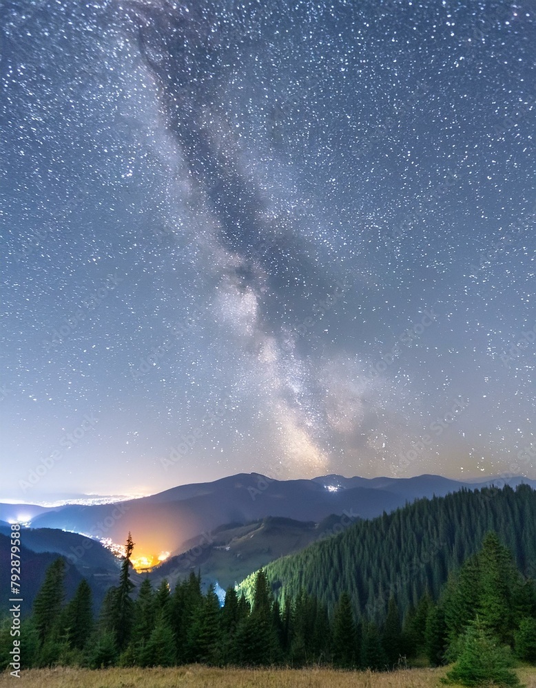 Celestial Sentinel: Lone Tree Stands Beneath Milky Way Over Mountains