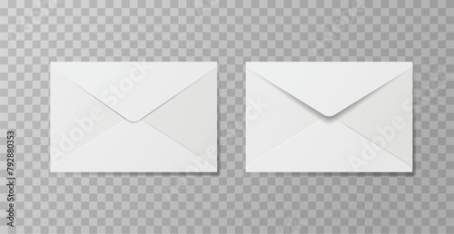 Set of realistic white envelopes in different positions. Folded and unfolded envelope backpack isolated