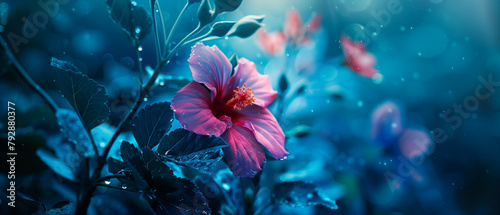 Flower background with blue color grading