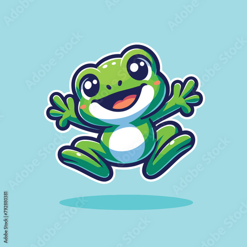 cartoon adorable green frog mascot with a happy expression