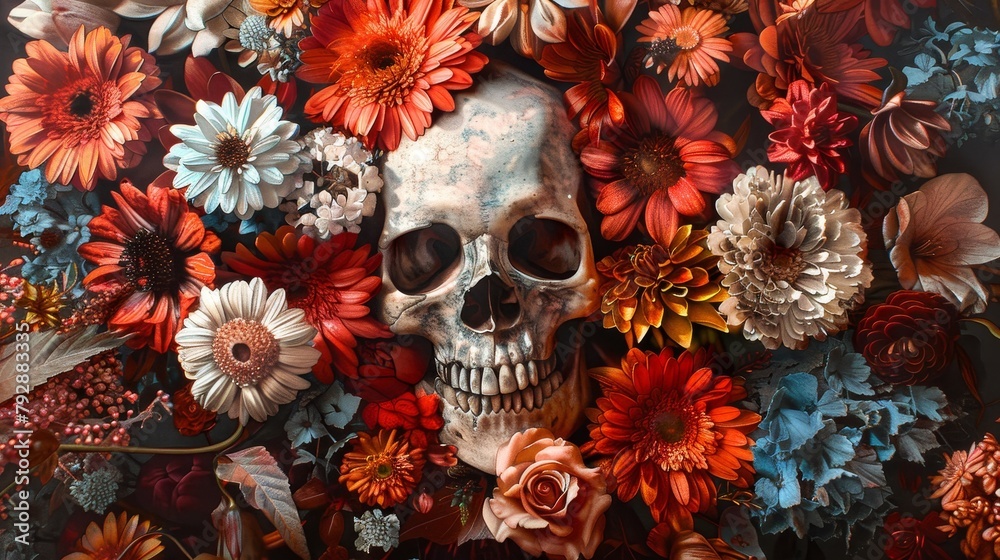 Floral Skull Life and Death