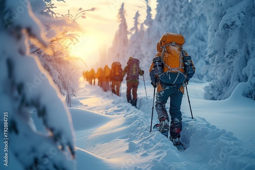 Wallpaper Mural Snowshoeing Expedition Winter adventurers trekking through snowy landscapes on snowshoes Torontodigital.ca
