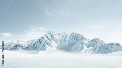 Serene snowcovered mountain backdrop with a clear sky, minimal visual elements, ideal for reflective and inspirational content